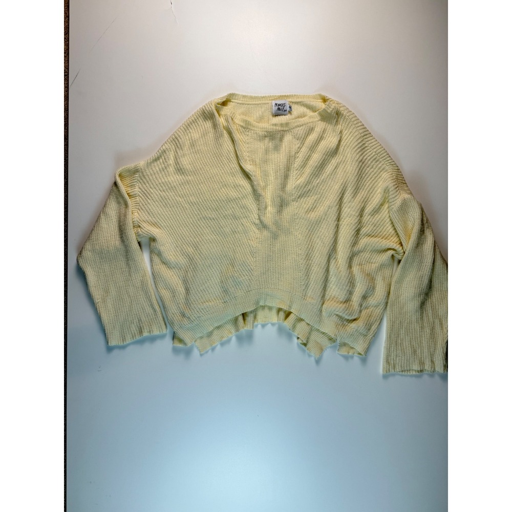 Princess Polly Womens Oversized Ribbed Knit V Neck Sweater‎ Yellow Cream SM